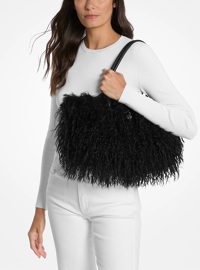 Hamilton Moderne Small Faux Shearling Satchel in BLACK | Michael Kors