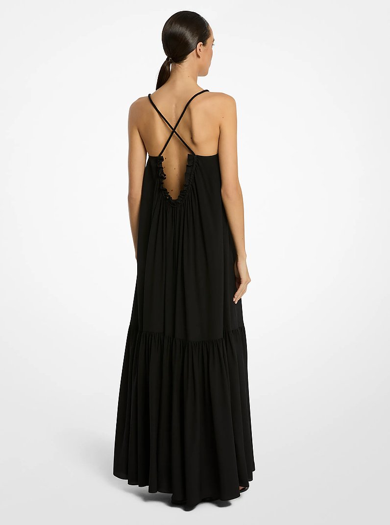 Silk Crepe De Chine Draped Backless Dress in BLACK | Michael Kors