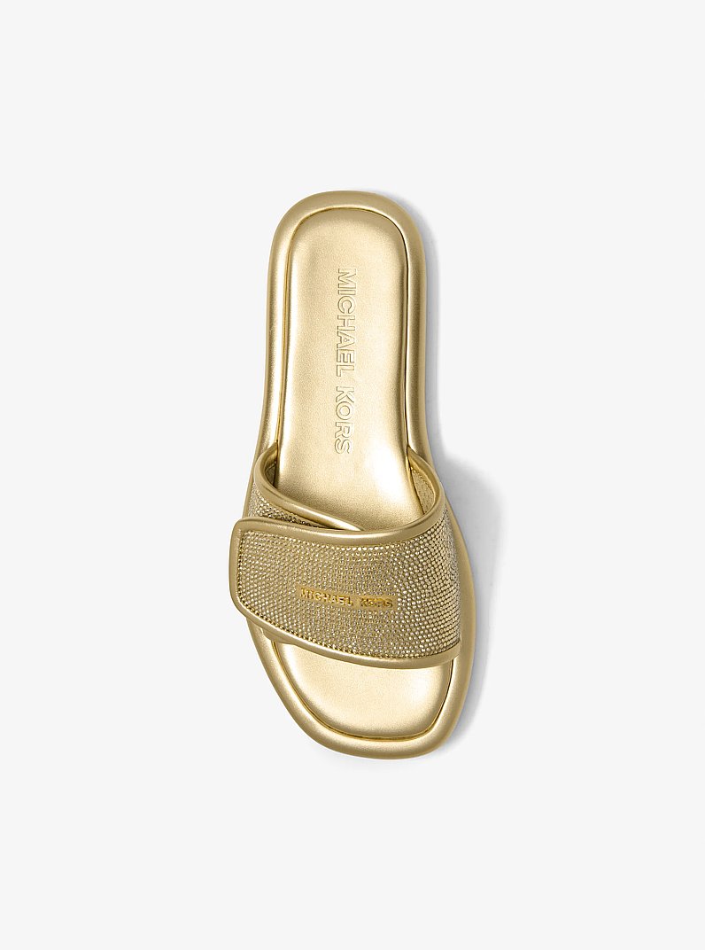 Suki Embellished Metallic Slide Sandal in PALE GOLD | Michael Kors