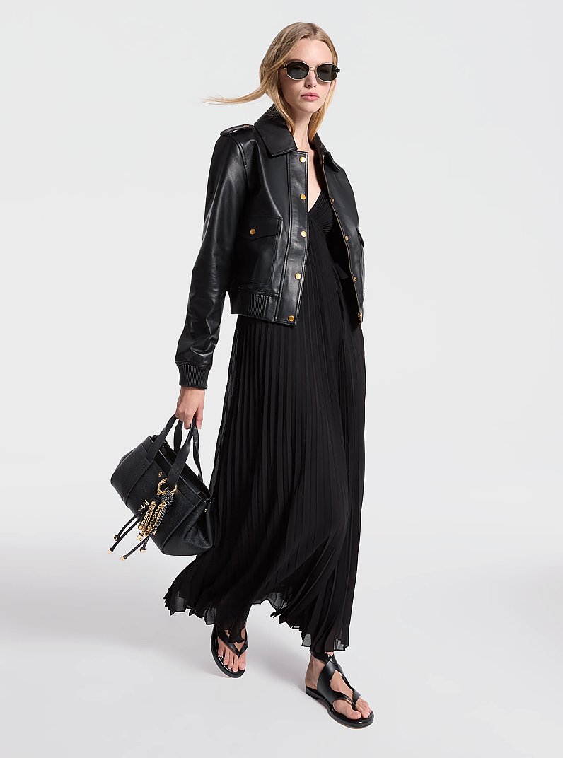 Blousonjack van leer in ZWART | Michael Kors