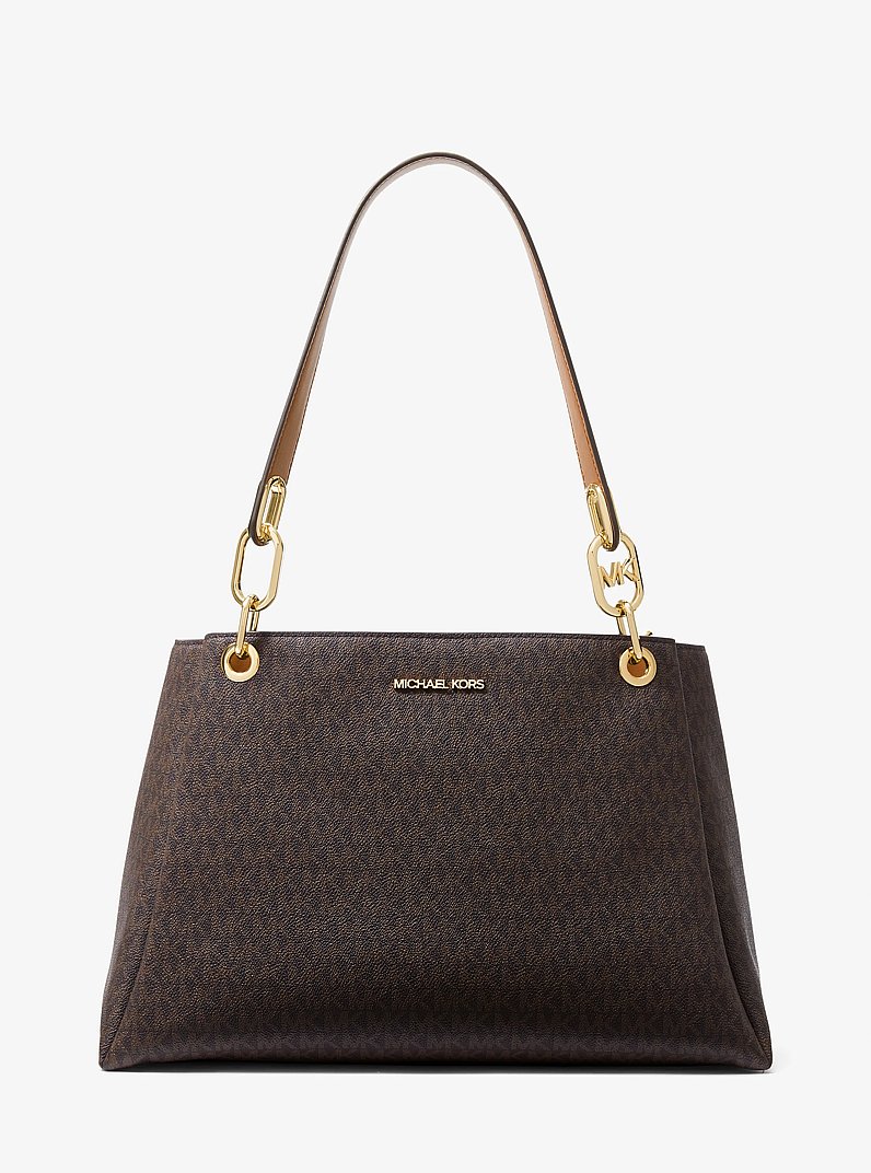 Trisha Large Logo Shoulder Bag in BROWN | Michael Kors