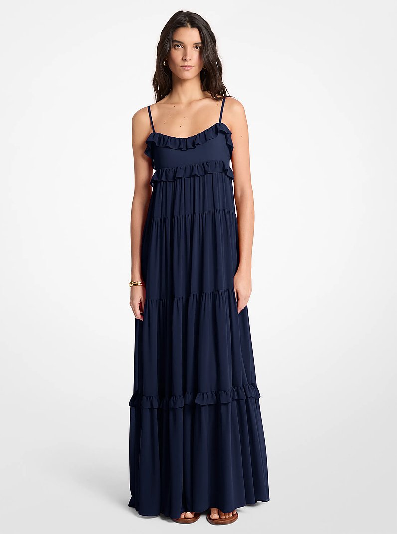 Ruffled Georgette Tiered Maxi Dress in MIDNIGHTBLUE | Michael Kors