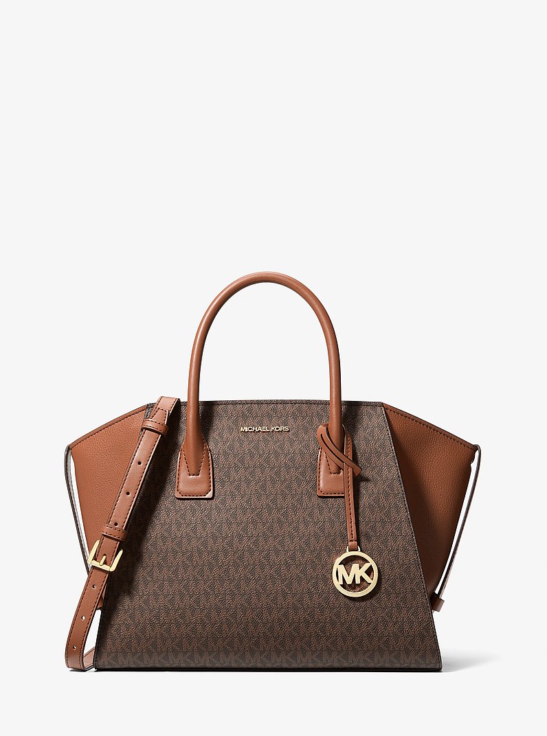 Avril Large Signature Logo Satchel in BROWN | Michael Kors