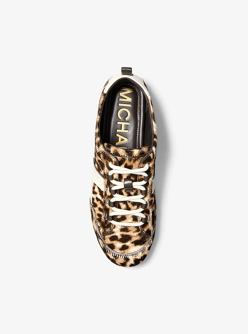 Keely Leopard Print Calf Hair Trainer in DK CAMEL MLT | Michael Kors