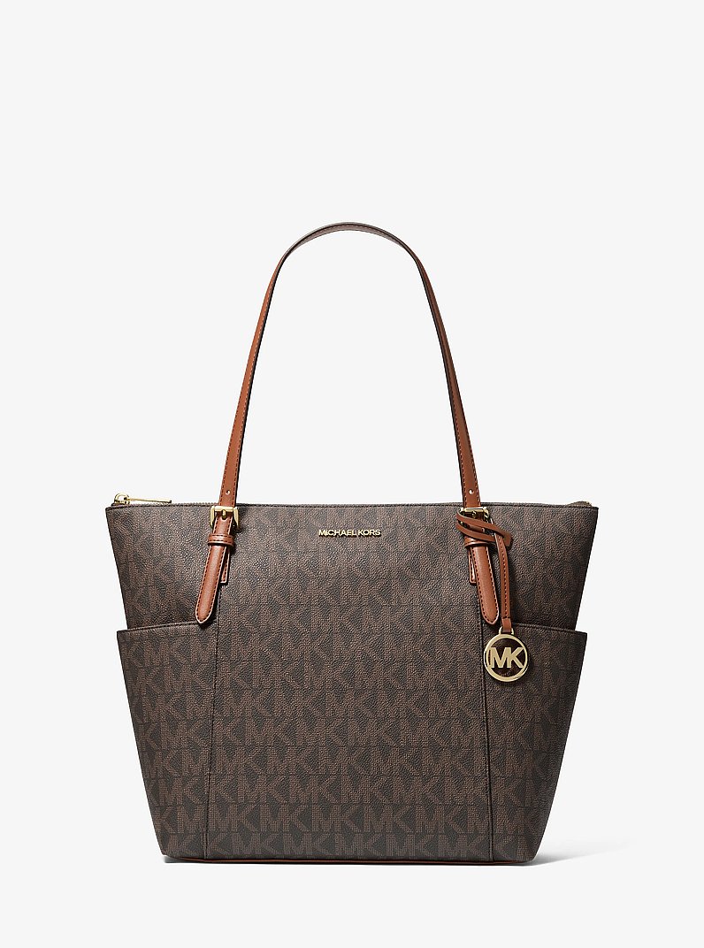 Charlotte Medium Signature Logo Top-Zip Tote Bag in BROWN/LUGGAGE | Michael Kors