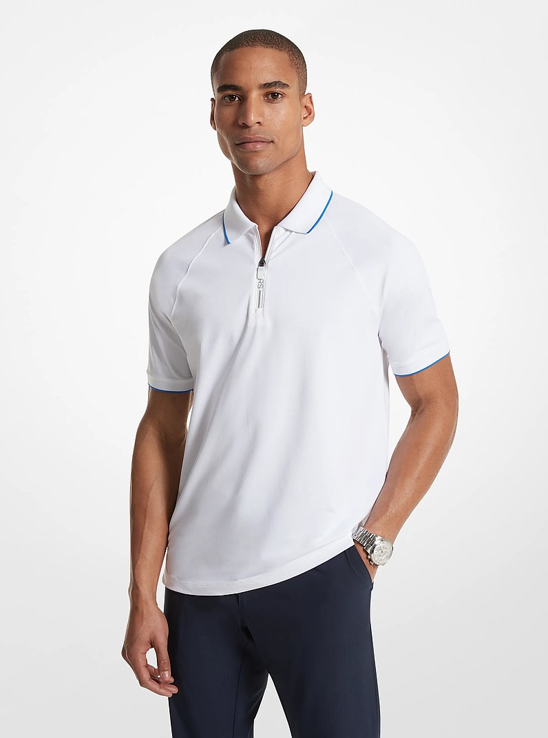 Stretch Knit Half-Zip Polo Shirt in WHITE | Michael Kors