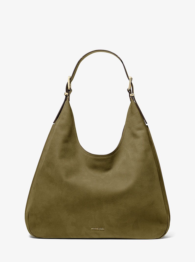 Nolita Large Nubuck Hobo Shoulder Bag in SAFARI GREEN | Michael Kors
