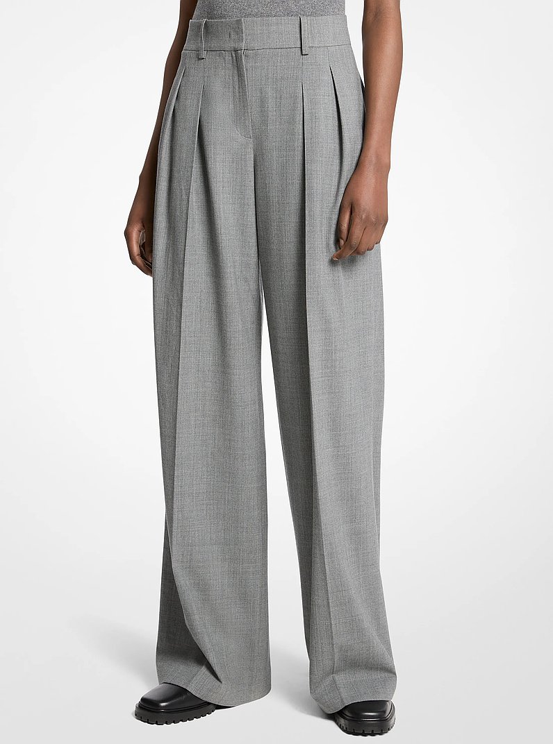 Stretch Wool Pleated Trousers in BANKER GREY | Michael Kors