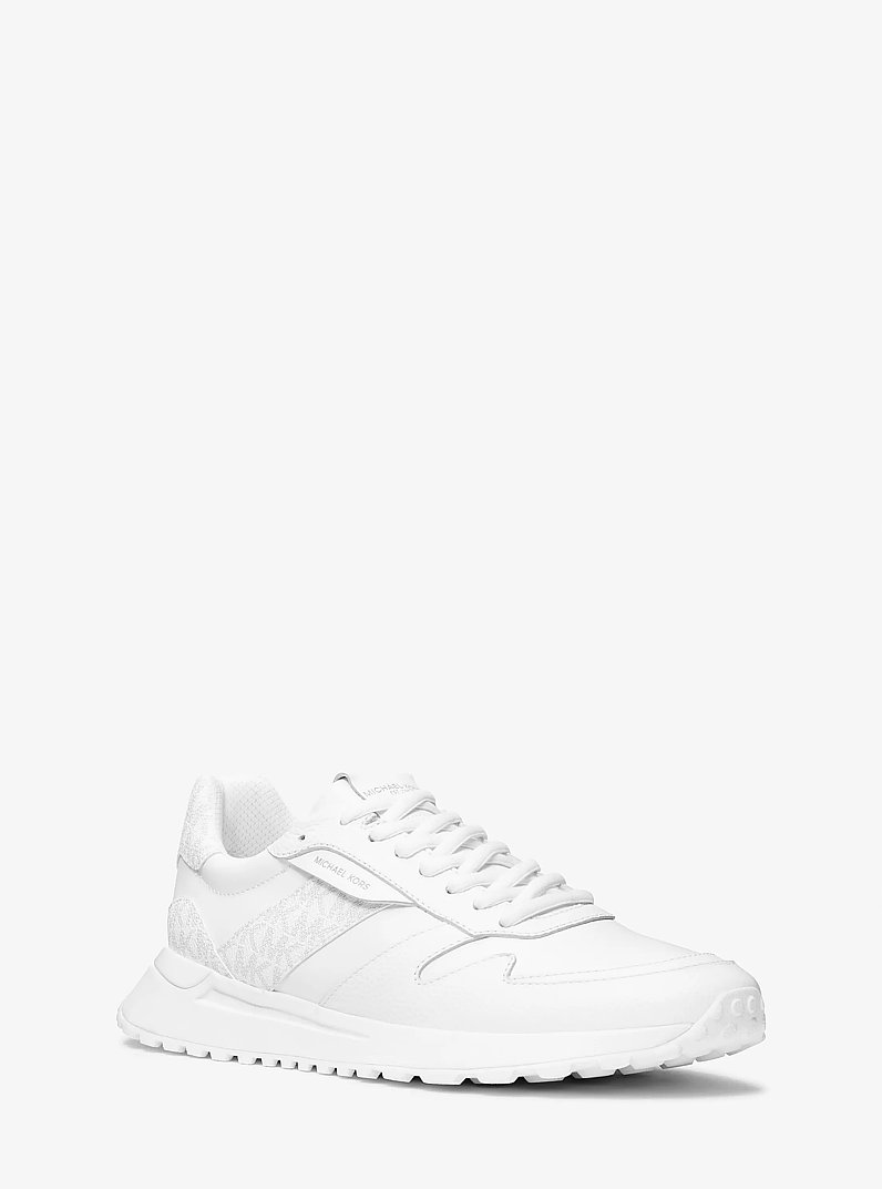Dax Pebbled Leather and Logo Trainer in BRIGHT WHT | Michael Kors