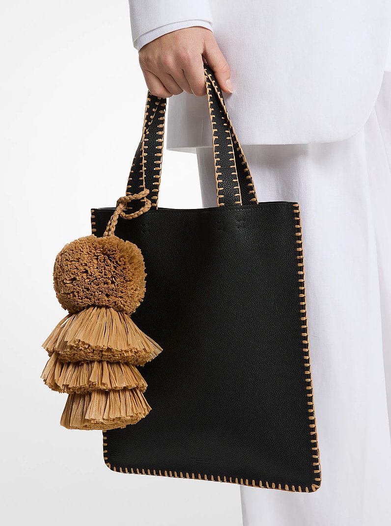 Sac fourre-tout Ponza de taille moyenne en cuir grain&eacute; brod&eacute; &agrave; la main