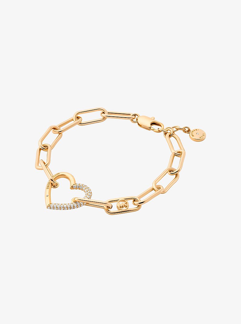 Pav&eacute; Heart Curb-Link Bracelet in GOLD | Michael Kors