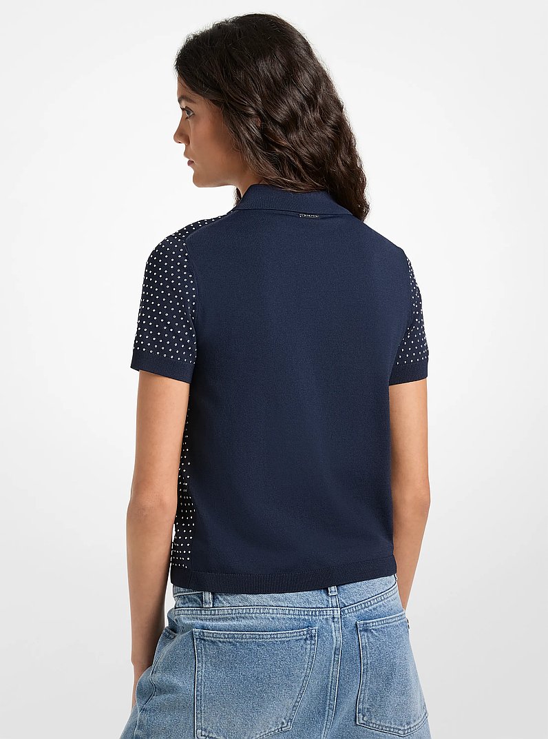 Studded Knit Polo Shirt in MIDNIGHTBLUE | Michael Kors