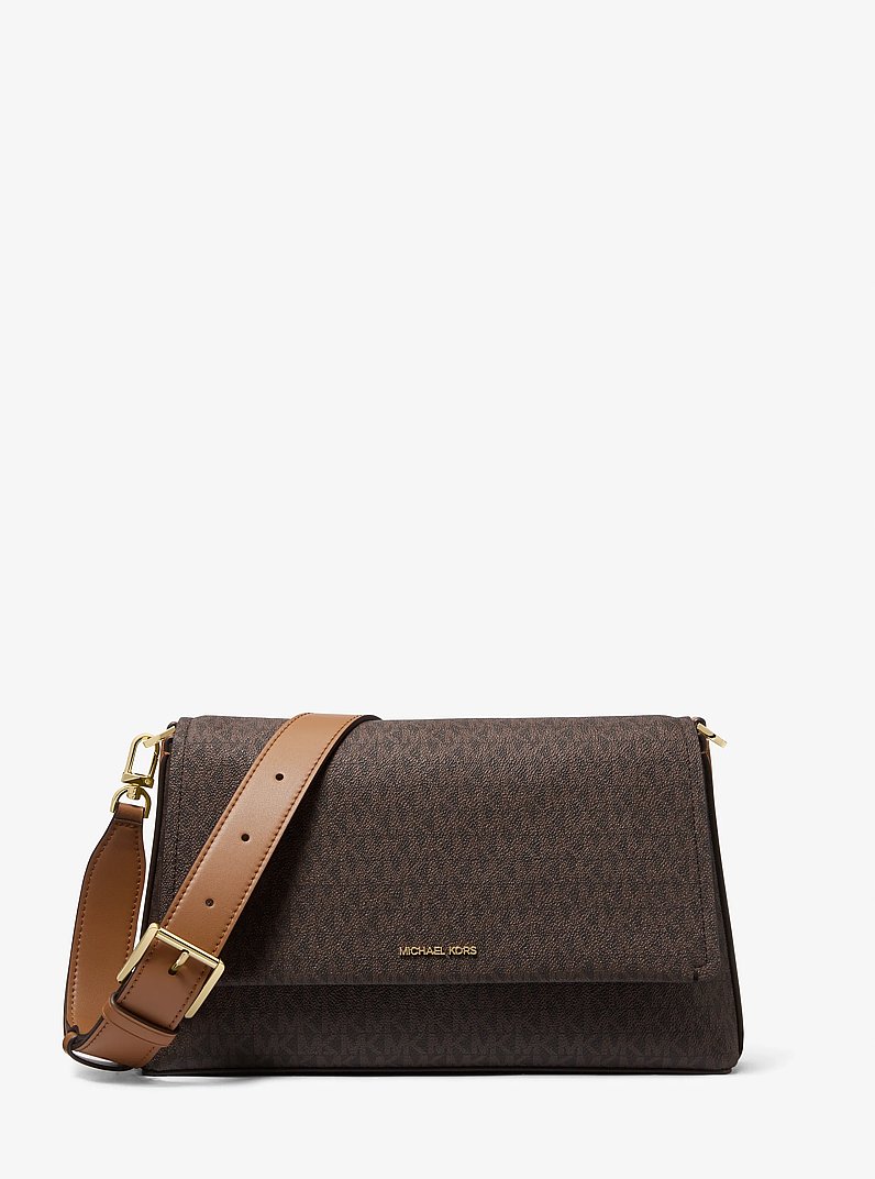 Nessa Large Signature Logo Crossbody Bag in BRN/ACORN | Michael Kors