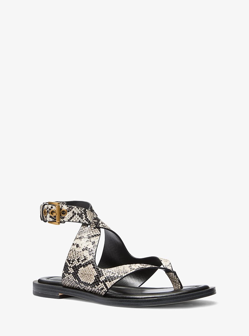 Irene Snake Embossed Leather Wrap Sandal in NATURAL | Michael Kors