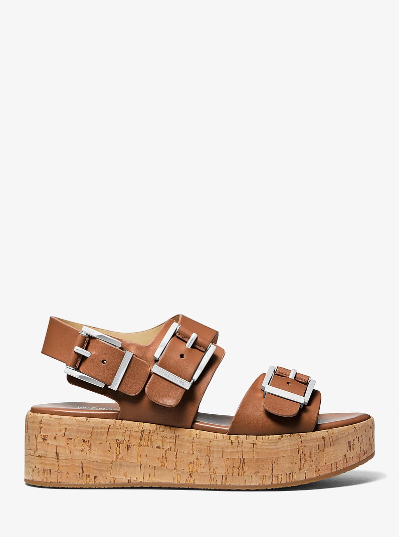 Colby Leather Flatform Sandal in LUGGAGE | Michael Kors