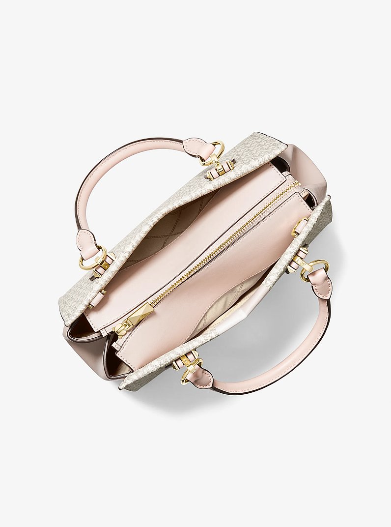 Marilyn Medium Logo Satchel in VANILLA/SOFT PINK | Michael Kors
