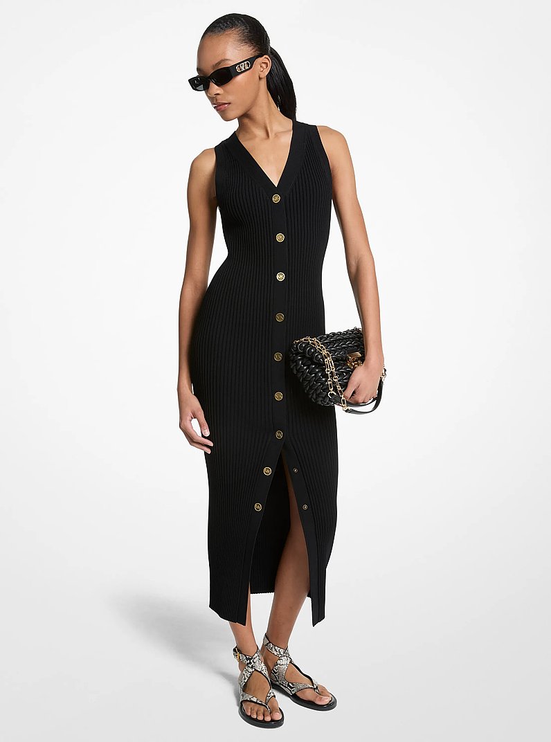 Robe mi-longue c&ocirc;tel&eacute;e en viscose extensible in NOIR | Michael Kors