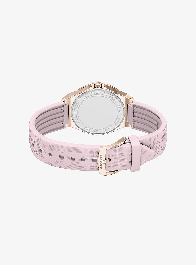 Lennox Pav&eacute; Rose Gold-Tone and Logo Silicone Strap Watch in ROSE GOLD | Michael Kors