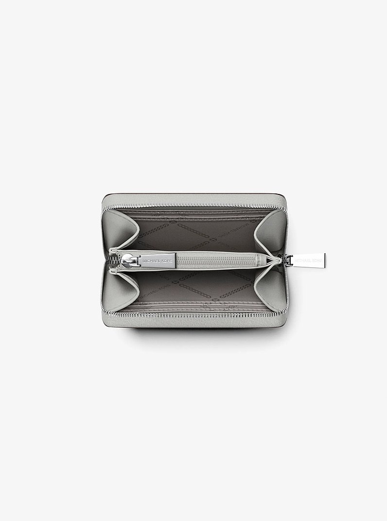 Porta carte di credito zip-around Jet Set piccolo in pelle martellata in GRIGIO MINERALE | Michael Kors
