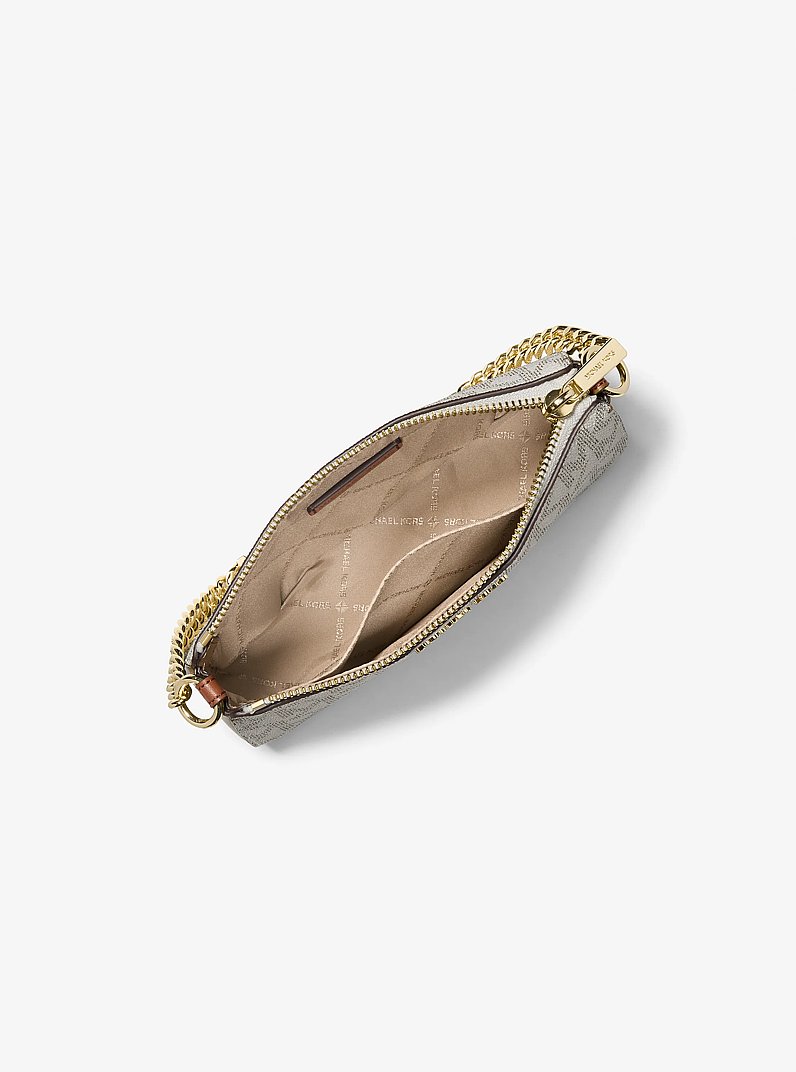 Jet Set Small Signature Logo Chain Pochette in VANILLA/LUGGAGE | Michael Kors