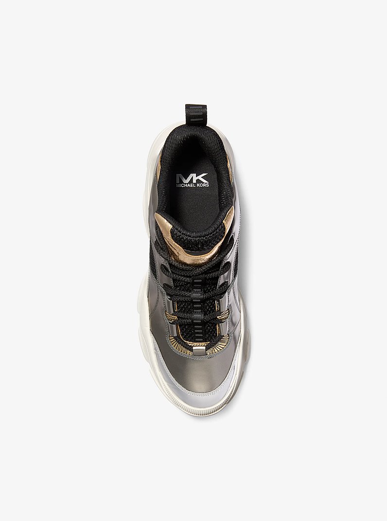 Atlas Color-Block Metallic Leather and Stretch Knit Trainer