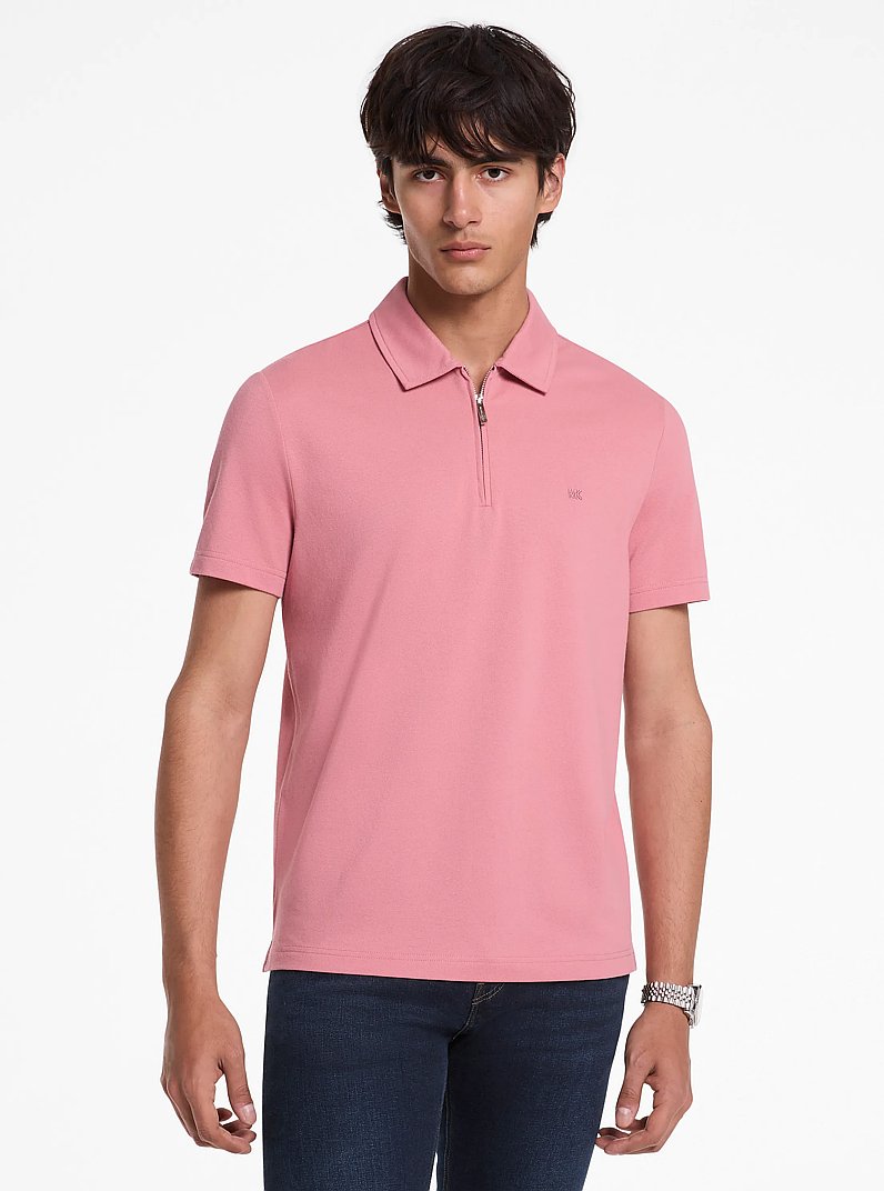 Piqu&eacute;-Poloshirt aus Baumwollmischung mit Rei&szlig;verschluss in BLASSROSA | Michael Kors