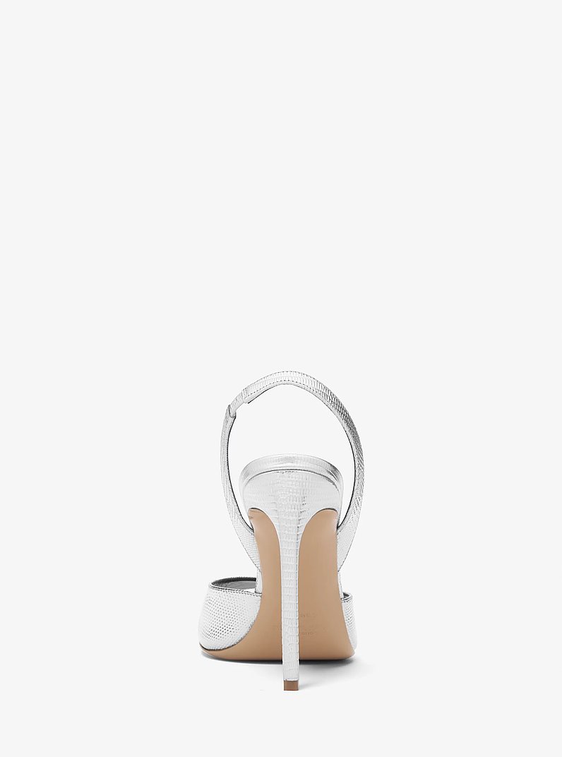 Marisa Metallic Lizard Embossed Leather Sandal in SILVER | Michael Kors