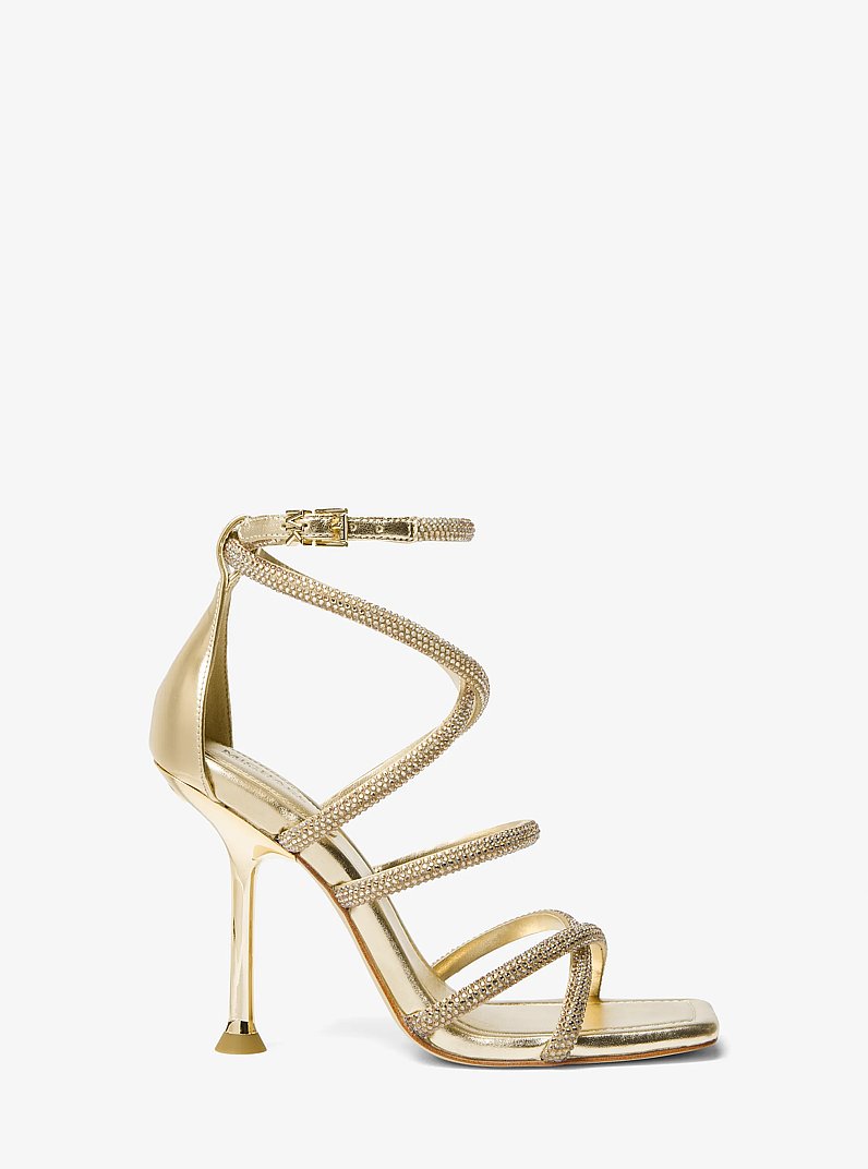Imani Embellished Metallic Faux Suede Sandal in PALE GOLD | Michael Kors