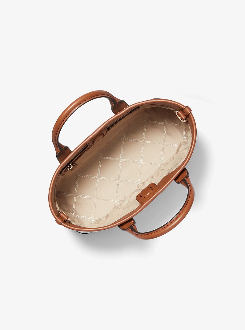 Luisa Small Signature Logo Satchel in VANILLA/LUGGAGE | Michael Kors