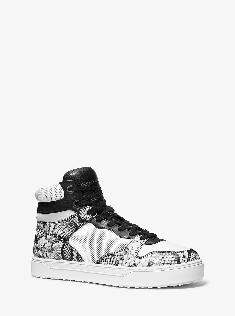Zapatilla Barett de corte alto en piel con motivo de serpiente en relieve in BLANCO INTENSO/NEGRO | Michael Kors