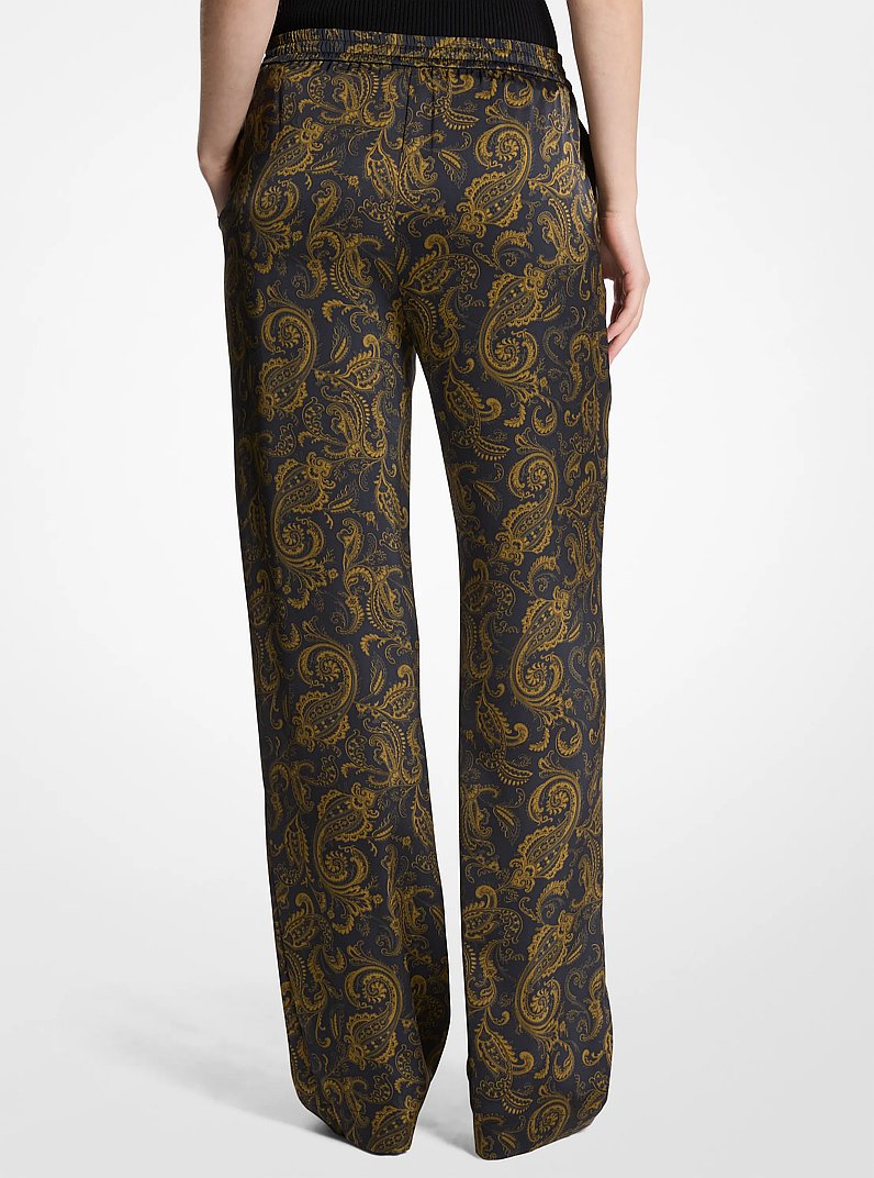Paisley Print Satin Pajama Pants in IVY | Michael Kors