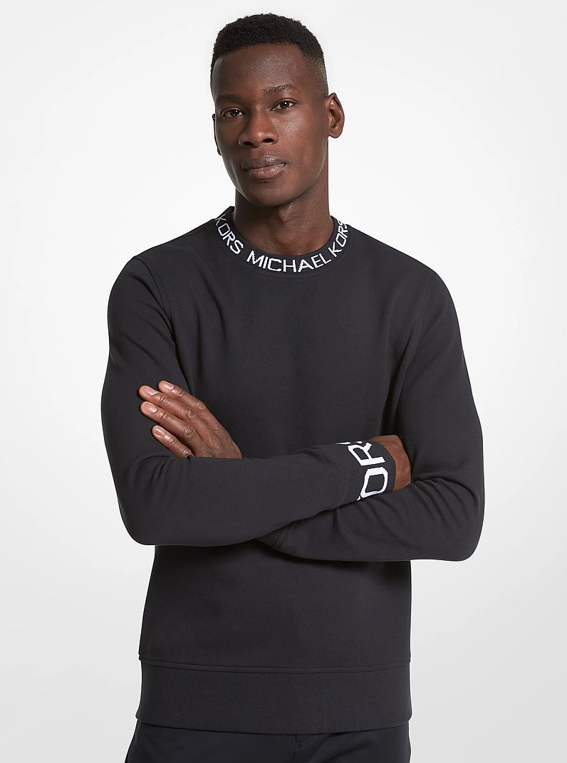 Logo Tape Cotton Blend Sweater in BLACK | Michael Kors