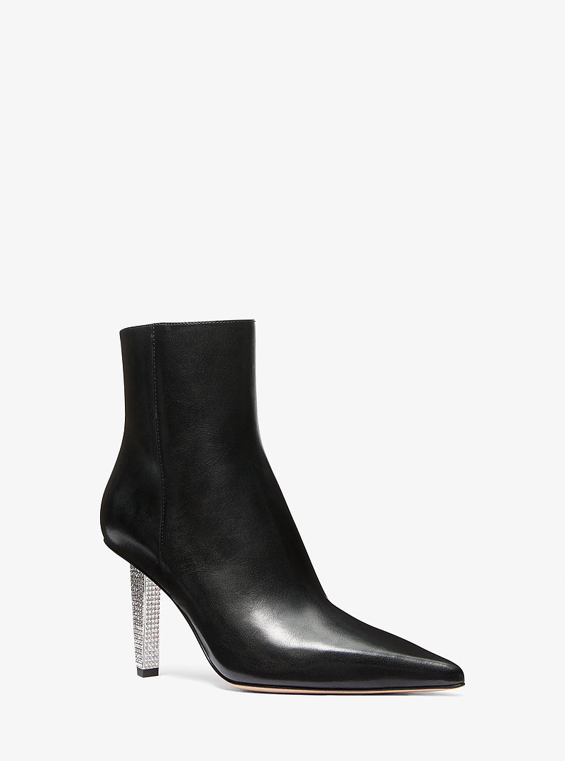 Halle Embellished Leather Ankle Boot in BLACK | Michael Kors