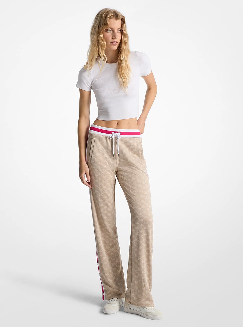 Logo Jacquard Knit Side-Snap Track Pants in NATURAL | Michael Kors