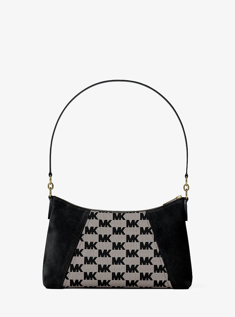Borsa a tracolla Sienna convertibile media con logo jacquard e pelle scamosciata in NERO | Michael Kors