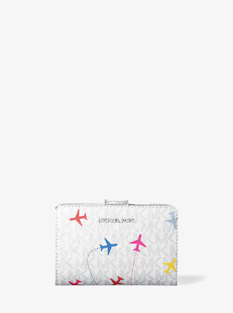 Jet Set Travel Medium Printed Signature Logo Bi-Fold Wallet in OPTIC WHITE | Michael Kors