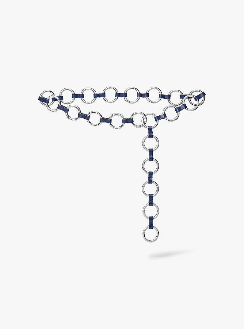 Marisa Silver-Tone and Leather Ring Belt in NAVY | Michael Kors
