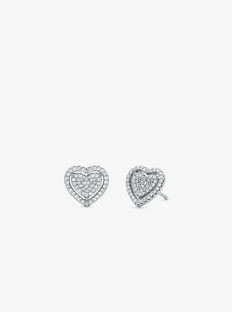 Precious Metal-Plated Sterling Silver Pav&eacute; Heart Earrings in SILVER | Michael Kors