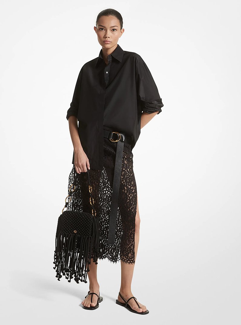 Corded Floral Lace Slit Skirt in BLACK | Michael Kors