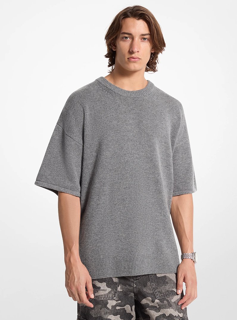 Wool and Cashmere Blend Short-Sleeve Sweater in ASH | Michael Kors