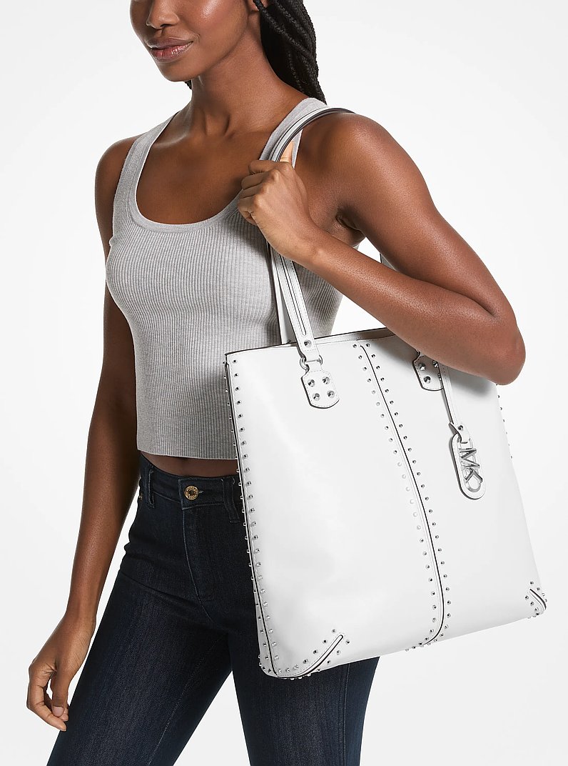 Bolso de mano Astor grande de cuero con tachuelas in BLANCO INTENSO | Michael Kors