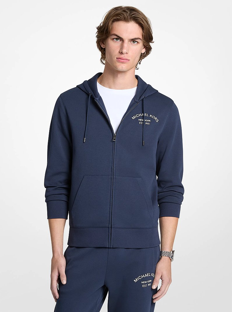 Hoodie en m&eacute;lange de coton &agrave; fermeture &eacute;clair et &agrave; logo in MINUIT | Michael Kors