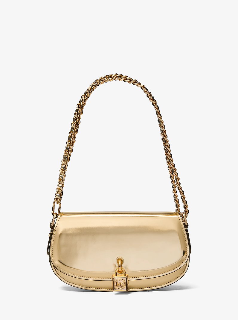 mila Mila Small Metallic Leather Shoulder Bag in PALE GOLD - Sale