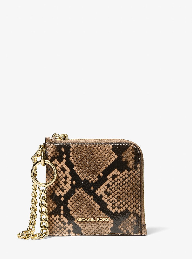 Jet Set Travel Medium Snake Embossed Chain Wallet in CAMEL | Michael Kors