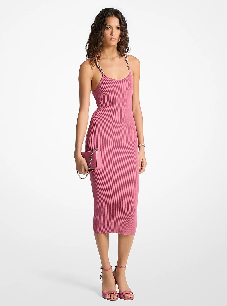 Geripptes Midikleid mit Kettentr&auml;gern in PALISANDER | Michael Kors