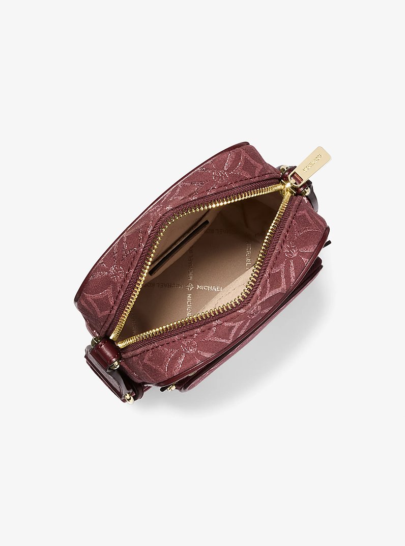 Jet Set Medium Metallic Logo Jacquard Crossbody Bag in OXBLOOD