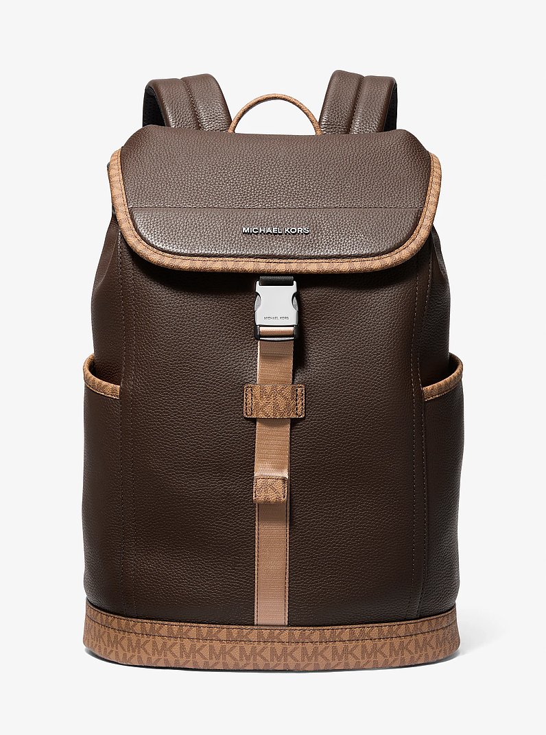 Hudson Leather and Signature Logo Backpack in SHINY ABS | Michael Kors