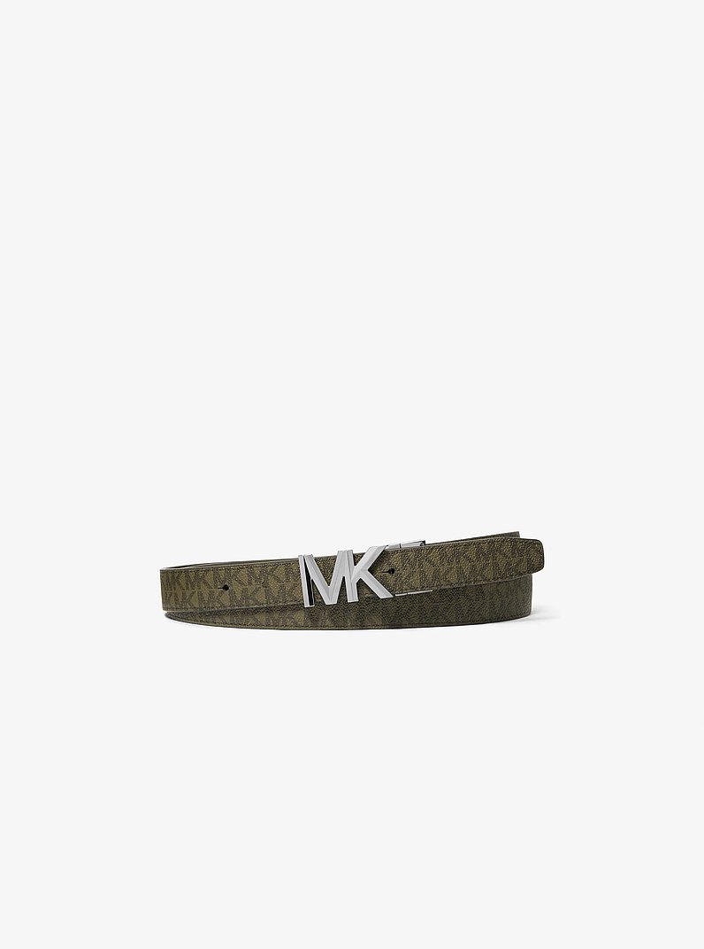 Reversible Signature Logo and Leather Belt in OLIVE | Michael Kors