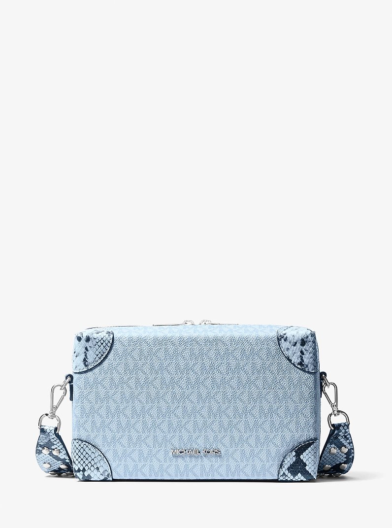 Jeanie Small Signature Logo and Snake Embossed Crossbody Bag in PALE OCEAN | Michael Kors