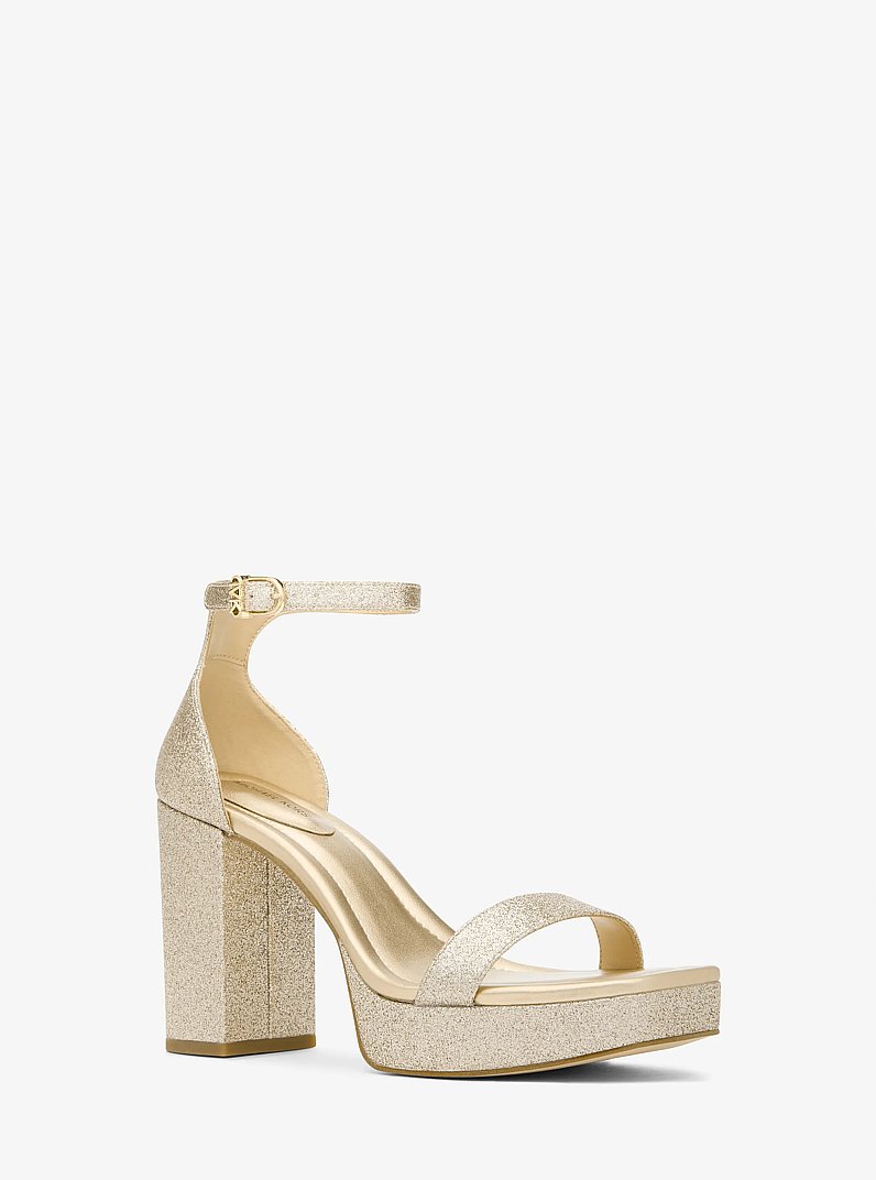 Merriam Glitter Embellished Leather Platform Sandal in PALE GOLD | Michael Kors